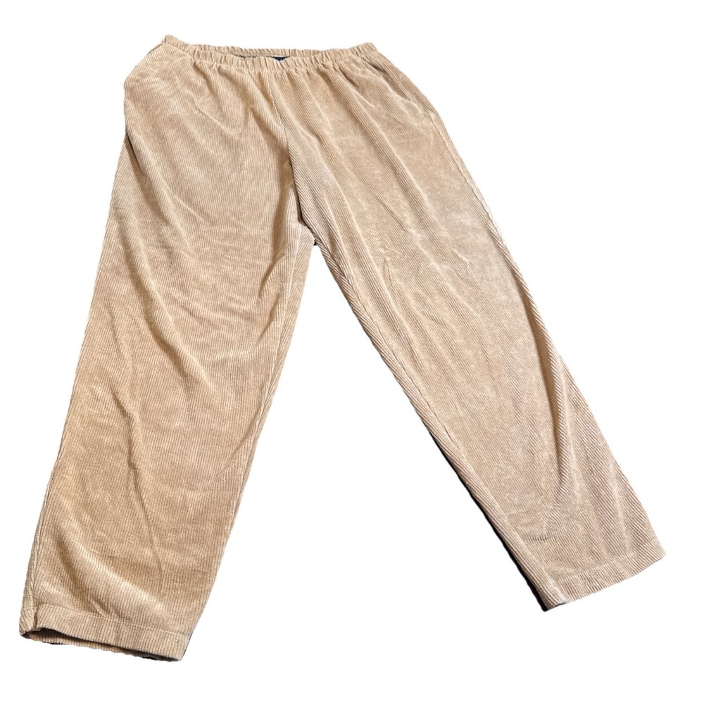 Lands End Corduroy Pants Womens L 14-16 Tan Elastic Waist Stretch‎ Straight